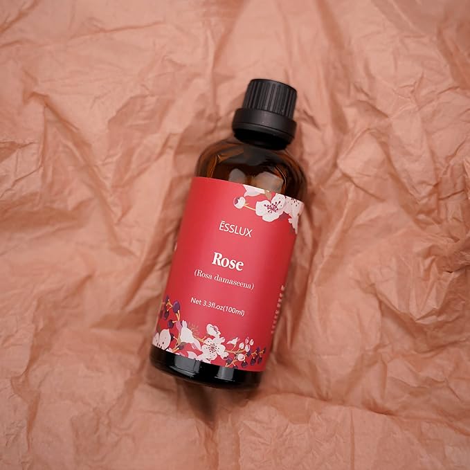 Rose Essential Oil 100ml, ESSLUX Aromatherapy Essential Oils for Diffuser, Massage, Soap, Candle Making, Home Fragrance