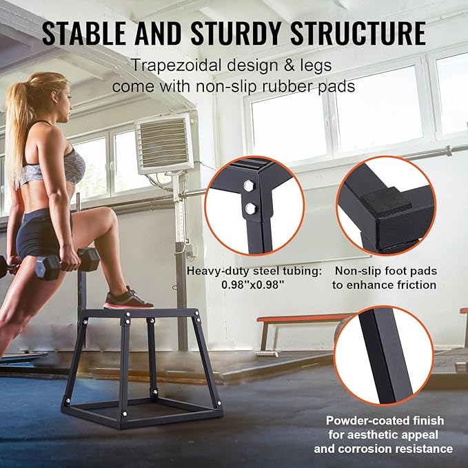 VEVOR Plyometric Platform Box, Plyometric Jump Box, Fitness Steel Plyo Box for Home Gym Jump Training, Crossfit, Conditioning, Strength Training, Black