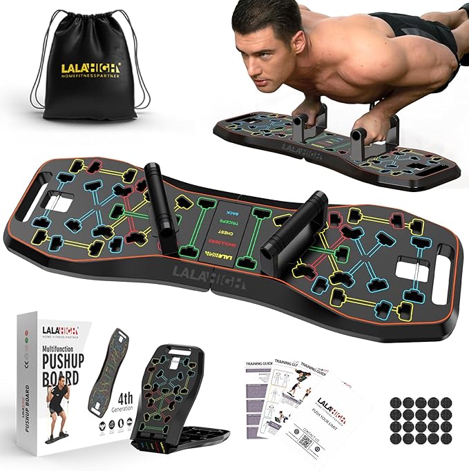 LALAHIGH Push Up Board,36 in 1 Home Gym Equipment with Ab Roller Wheel & Resistance Bands, Portable Foldable Workout Board for Full Body Strength Training Men Women,Gift for Boyfriend