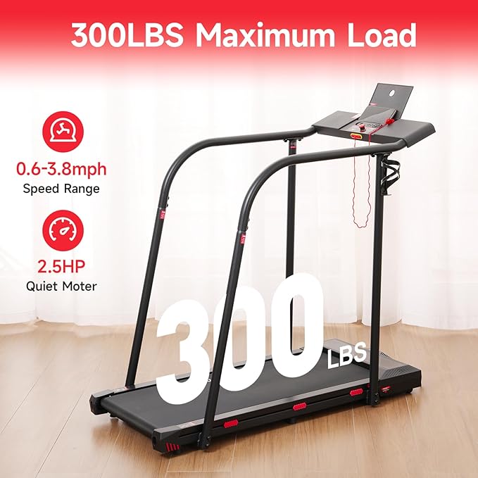 Yesoul Walking Treadmill for Seniors with Long Handrails – 4 Major Safety Protections, Emergency Stop Button, Treadmill for Home 300 lbs Capacity, Recovery Walking Machine with LED Display