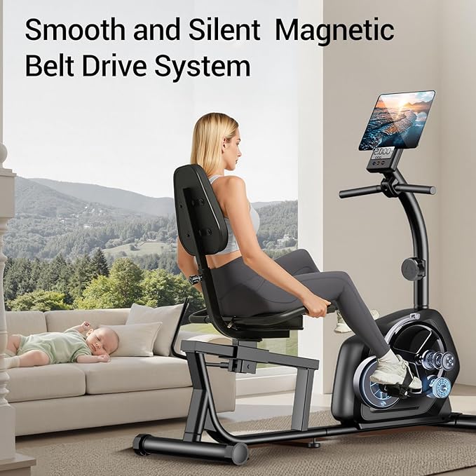 UMAY Recumbent Exercise Bike, Magnetic Staionary Bikes for Home with 16-level Resistance & Adjustable Seat, Staionary Bike for Seniors Adults, 350 LBS & LCD Monitor