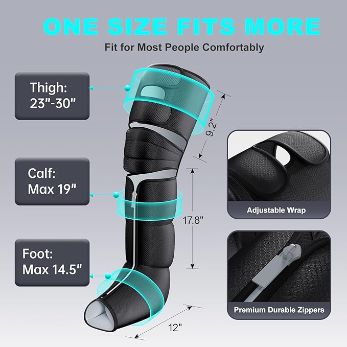 Leg Massager with Heat and Compression, Foot Massager for Circulation and Pain Relief, 3 Timers, 12 Intensity, 6 Modes,3 Heating with Knee Massager,Mother's Day Gifts for Man Woman,Black