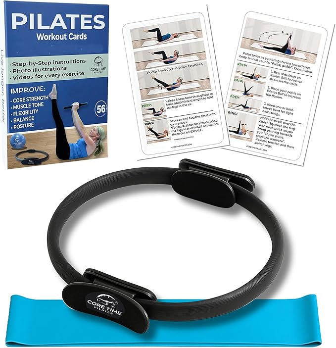 Pilates Ring Set- Pilates Workout Cards, Pilate Ring, and Resistance Band Set.