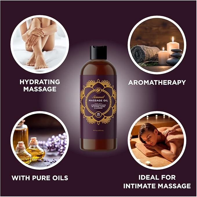 Massage Oils for Massage Therapy Bundle - Maple Holistics Massage Oil Kit with 16 Fl Oz Aromatherapy Lavender Massage Oil for Couples Plus Vanilla Scented Massage Oil Made with Pure Essential Oils