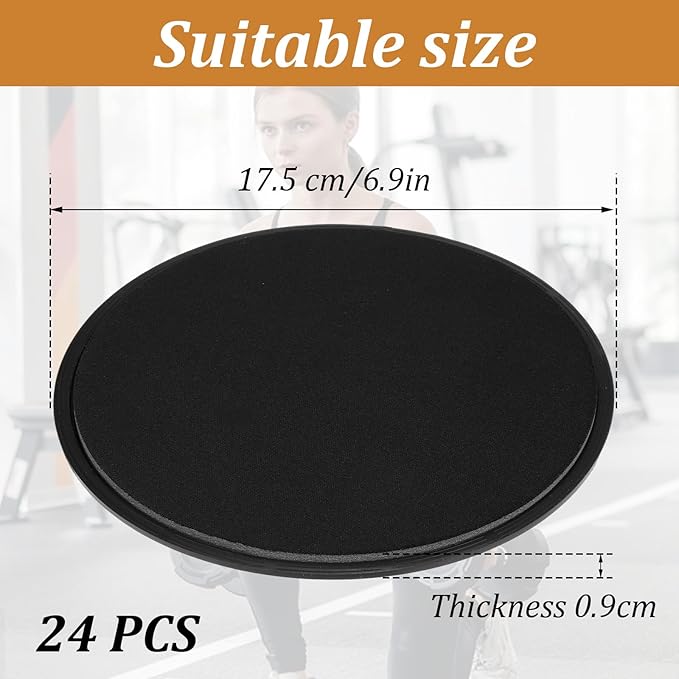 24 Pcs Core Sliders for Working Out, Dual Sided Exercise Sliders for Abdominal & Strength Training, Boost Core Strength, Stability, and Muscular Endurance, for Gym Floors, Carpet, Hardwood(Black)