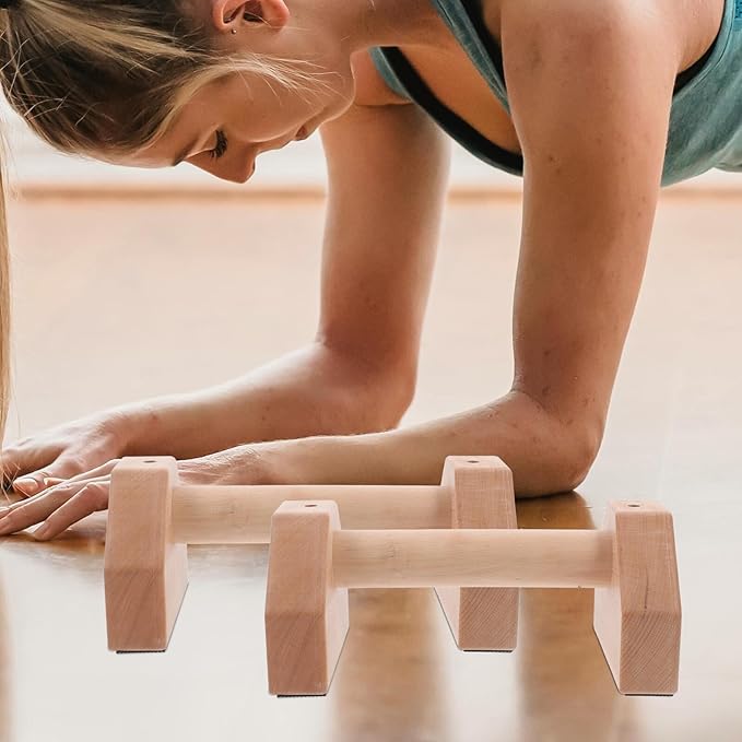 Cabilock 2 Pcs Strong Stability Wooden Push Up Bars with Anti-slip Bottom Smooth Grip Handles for Indoor and Outdoor Strength Training Pushup Stands for Abdominal and Full Body Workout