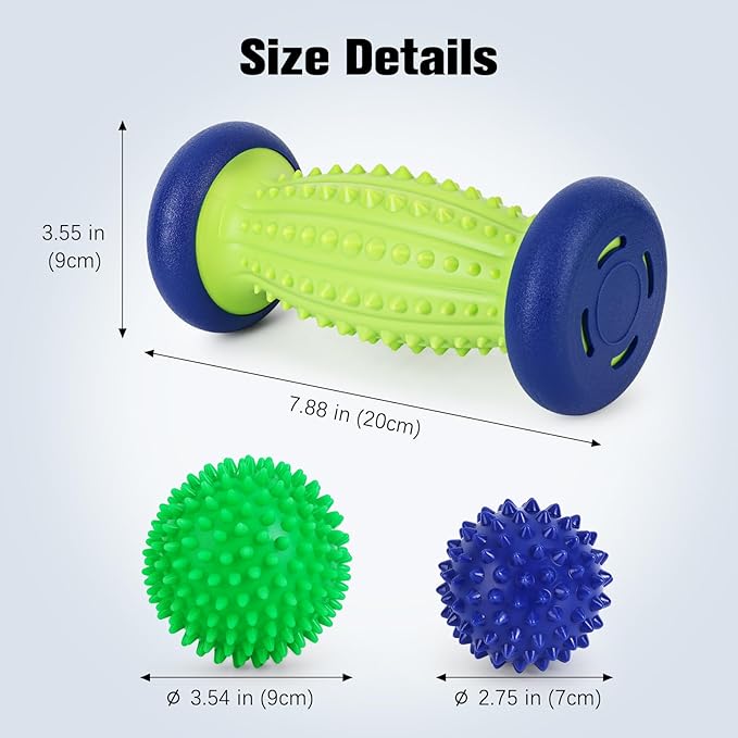 Massage Ball - 3 in 1 - with Foot Roller & Spiky Balls, Plantar Fasciitis Relief and Heel Spur Relief, Foot Roller Massage and Trigger Point Ball