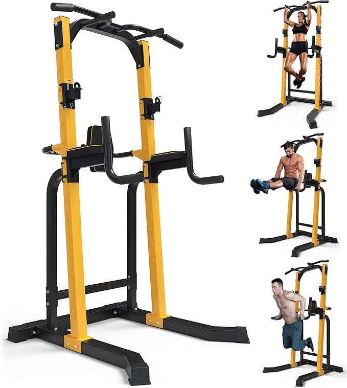 Outdoor Basic Power Tower, Pull Up Bar and Dip Station for Home Gym, 1500LBS Weight Capacity, Adjustable Height, Heavy Duty Steel Frame for Calisthenics, Strength Training Fitness Equipment