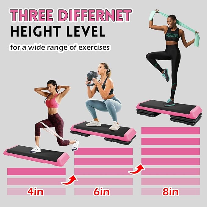 Step Aerobic Platform, Exercise Step with levels Adjustable Height, Stackable Risers, Fitness Training Workout Stepper for Home Gym, Cardio Strength, Multiple Size & Color
