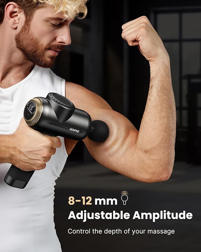 RENPHO Active Evo Massage Gun, Deep Tissue Back Massage with 8-12mm Adjustable Amplitude Heavy-Duty, FSA Approved, Percussion Professional Muscle Massager Gun for Athtetes & Home Use, HSA