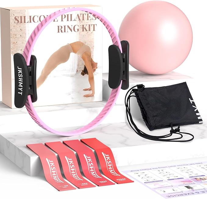 JKSHMYT Pilates Ring Fitness Circle for Women, Pilates Equipment – 14.5" Home Magic Exercise Workout, Better me Pilates Essentials Starter Set for Beginners Toning Shape Full Body