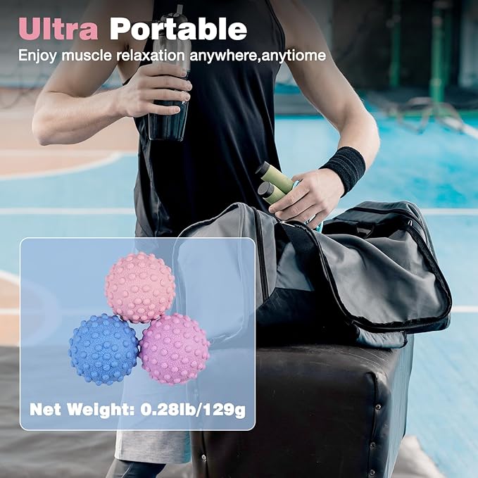 WOVTE Massage Lacrosse Ball Set for Sore Muscles, Shoulders, Neck, Back, Foot, Body, Deep Tissue, Trigger Point, Muscle Knots, Yoga and Myofascial Release