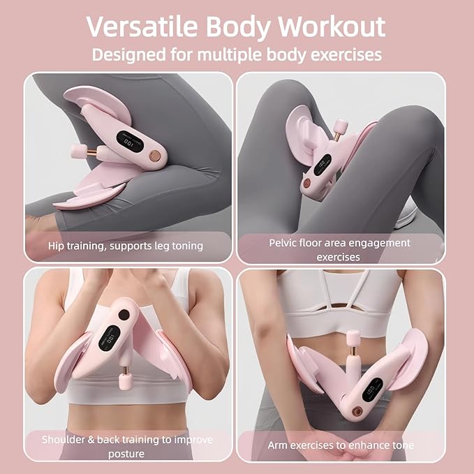 Inner Thigh Exerciser with 30 LB Resistance Bands, 10-78 LB Thigh Exerciser for Home Gym, 360° Rotating Thigh & Glute Workout Equipment, Portable Arm and Hip Trainer, Light Pink
