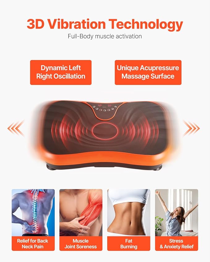 Happybuy Vibration Plate Exercise Equipment - The Ideal Whole Body Vibrating Platform for Both Women and Men. It's Designed for Lymphatic Drainage and Weight Loss, Comes with 2 Resistance Bands.