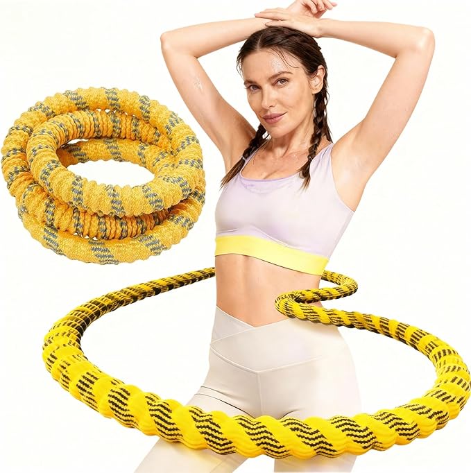 3.3 lbs Spring Soft Hula Hoop for Adults, Foldable Weighted Fitness Hoop with Video Tutorial, Soft Material Protects Lower Back, Home & Travel Workout