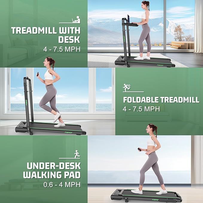 Walking Pad Treadmill with Desk Workstation, 15% Incline Treadmill with Handle Bar, Foldable Treadmills Under Desk for Home/Office, 400 lbs+ Capacity, Adjustable Height, Removable Desk, 3.5HP Motor