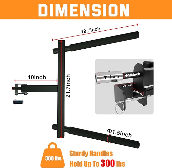 Dip Bar Attachment for 2"x2" Squat Rack, Heavy Duty Power Rack Attachment with 5/8" or 1" Hole