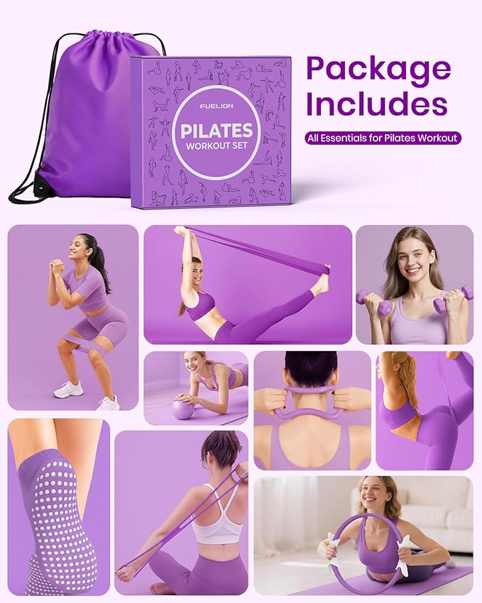 Pilates Ring Set for Women, Home Workout Pilates Equipment with Resistance Bands, 14'' Magic Circle, Mini Ball, Pilates Starter Kit for Strength, Toning and Flexibility