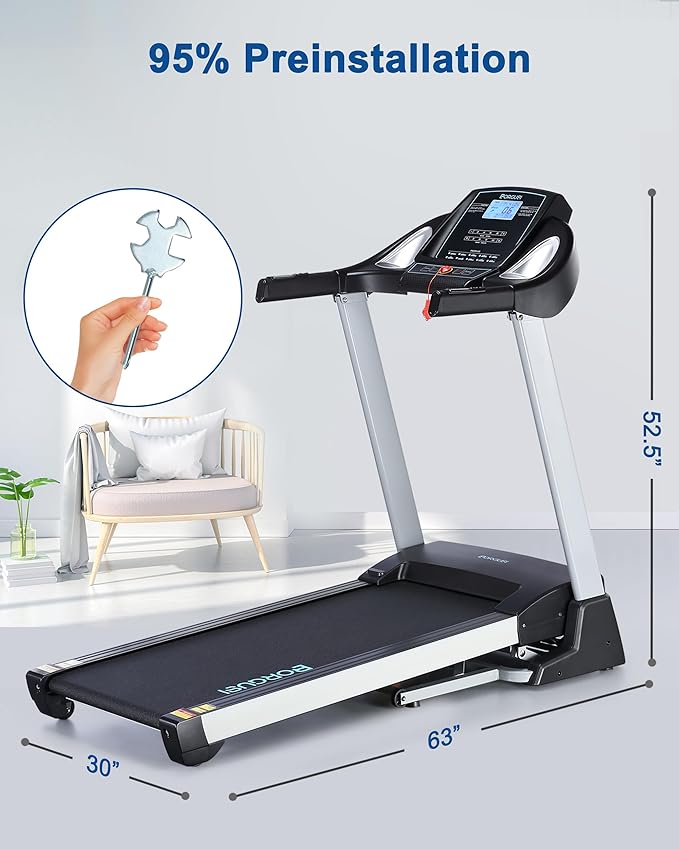 Treadmill with Auto Incline, BORGUSI Heavy Duty Treadmill for Home, Wide Belt