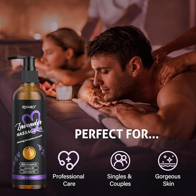 Lavender Sensual Massage Oil for Couples–Relaxing Body Massage Oil for Date Night,Smooth Glide,Deep Hydration, Aromatherapy Stress Relief,Non-Greasy Formula for Full Body Massage,Romantic Couples Gift