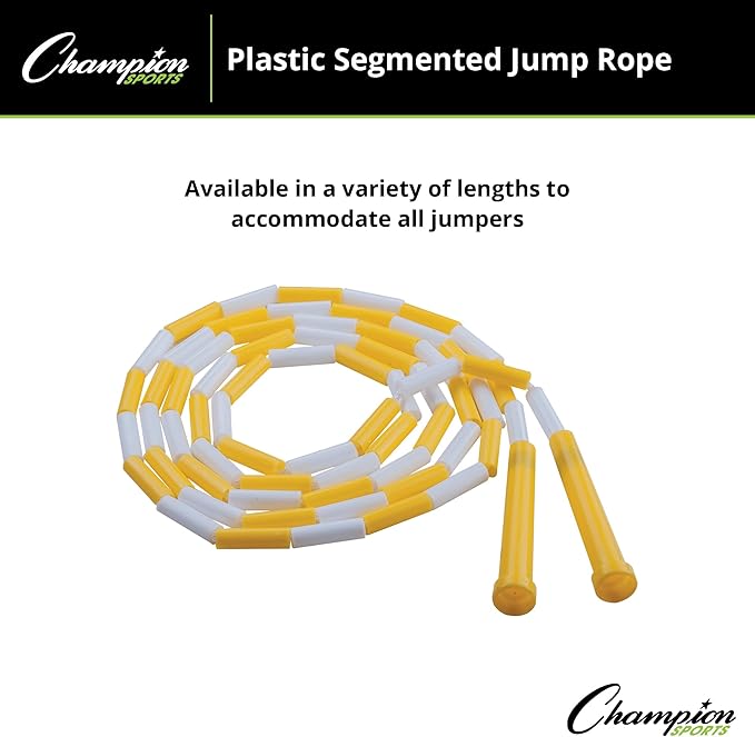Champion Sports Plastic Segmented Jump Ropes – 7 to 16 ft Lengths – Fun, Durable Ropes for All Ages, Available in Multiple Color Options, Great for Cardiovascular Fitness & Rhythm