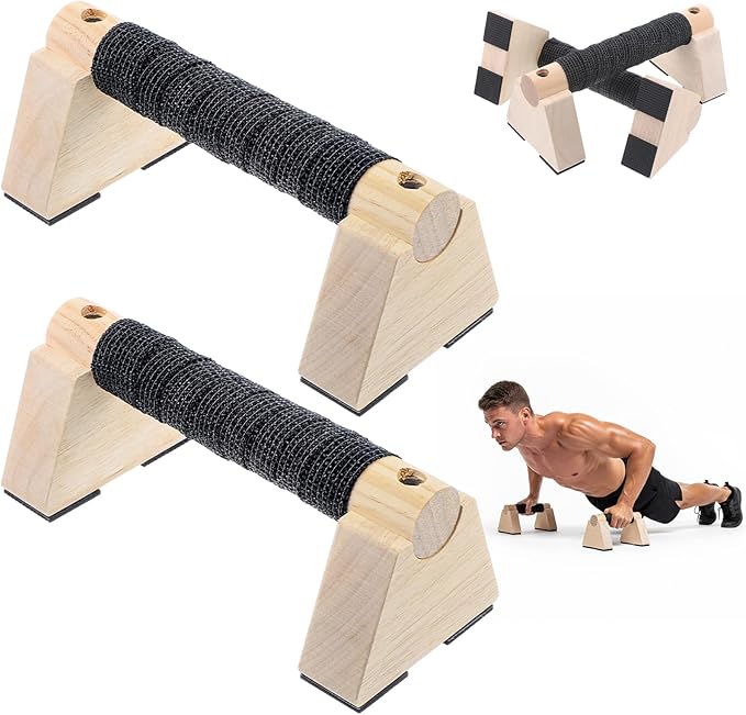 2 Pcs Portable Calisthenics Equipment Parallettes Bars Wooden Push Up Bars with Non-Slip Base, 7.9 Inch Handstand Training Blocks & Push Up Handles, for Home Workout Strength Training