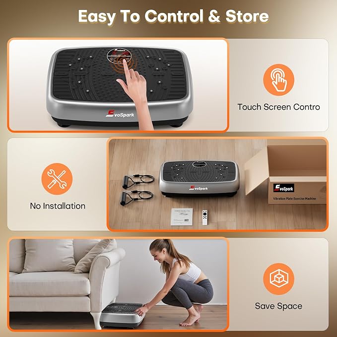 Vibration Plate Exercise Machine, EvoSpark Dual Motor Vibration Plate for Lymphatic Drainage, 450 Lbs Capacity Shake Fitness Platform