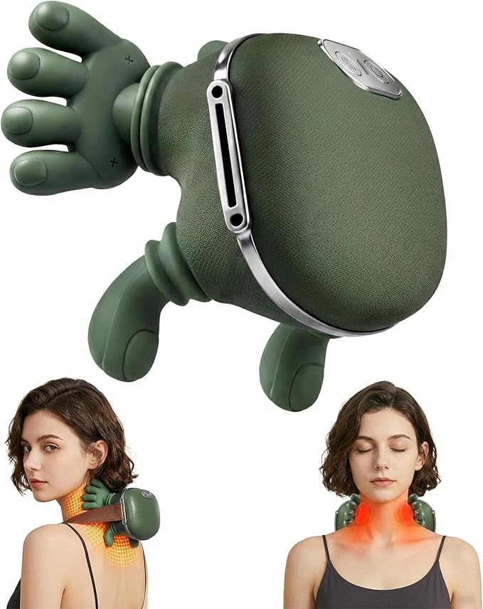 Neck Massager with Heat - Neck and Back Shiatsu Massager for Relieve Fatigue, Deep Tissue Portable Neck and Shoulder Massager for Home and Travel, Green