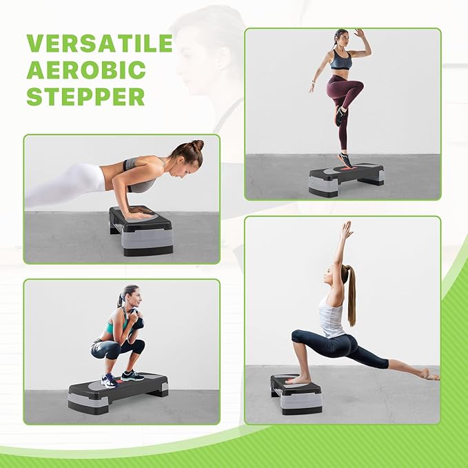 Aerobics Stepper Platform for Exercise Adjustable Compact Workout Step for Cardio, Core and Strength Training