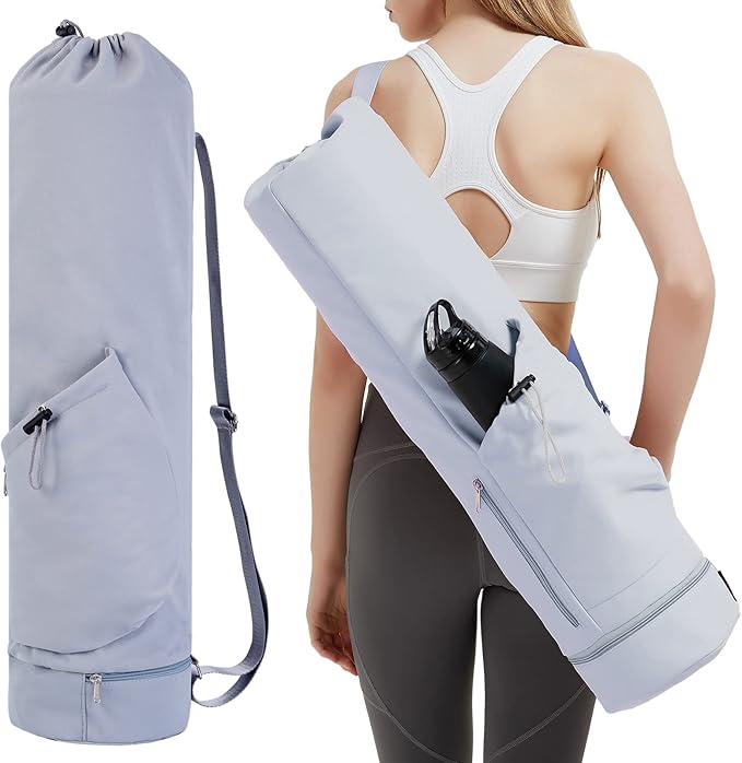 sportsnew Yoga Mat Bag with Water Bottle Pocket and Bottom Wet Pocket, Exercise Yoga Mat Carrier Multi-Functional Storage Bag, Patent pending