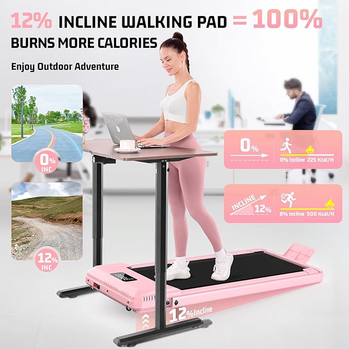 FUNMILY Upgrade Walking Pad Folding Treadmill with 12%/15% & Handle Bar, 3.5HP Foldable Under Desk Compact Treadmills for Home/Office/Gym, 400+lb Capacity, Shock Absorption