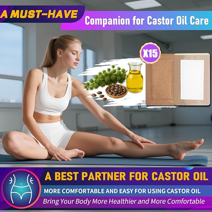 Castor Oil Pack Wrap Patch - Organic Cotton Castor Oil Belly Button Patch, Disposable Self-Adhesive Abdominal Pads, Portable Anti Leakage High Absorbent Patch for Multi-Area Use 15 PCS