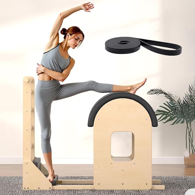 Pilates Ladder Barrel, Wooden Spine Corrector Pilates Machine for Home Workout, Ladder Exercise Arc for Balance, Core Strengthening and Stretching Black