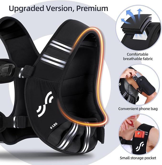 Sportneer Weighted Vest Woman: 8lb/12lb/15lb/20lb/25lb Weight Vest for Walking with Phone Bag, Adjustable Women Weighted Vest for Running Rucking Vest for Jogging Strength Training Weight Loss