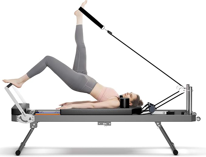 Portable Pilates Reformer Machine for Home, Foldable Reformer Pilates Machine with Dual Resistance, Compact Design, Smooth Glide Rails, Space-Saving