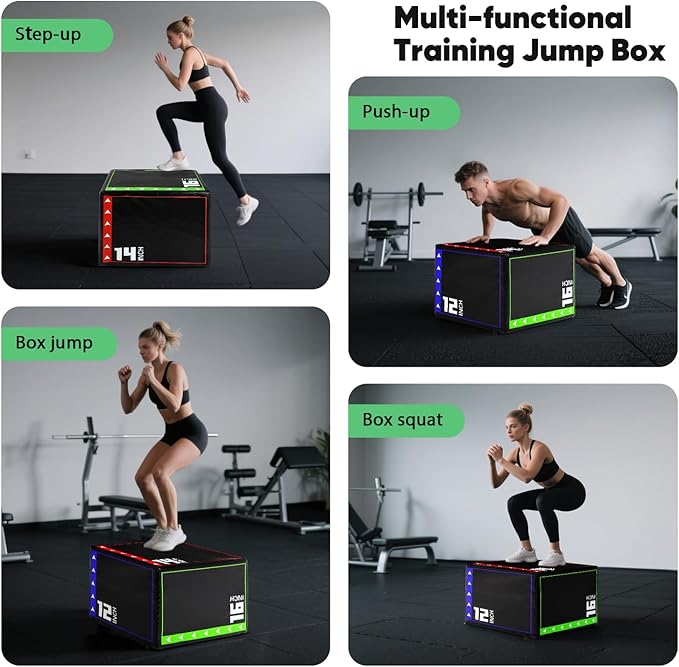 3-in-1 Plyometric Box Set (12/16/20/24/30") - High-Density EPE & Compressed Foam Jump Box for Home Gym, HIIT & CrossFit - Non-Slip Box Jumps, Step-Ups, Squats, Hip Thrusts