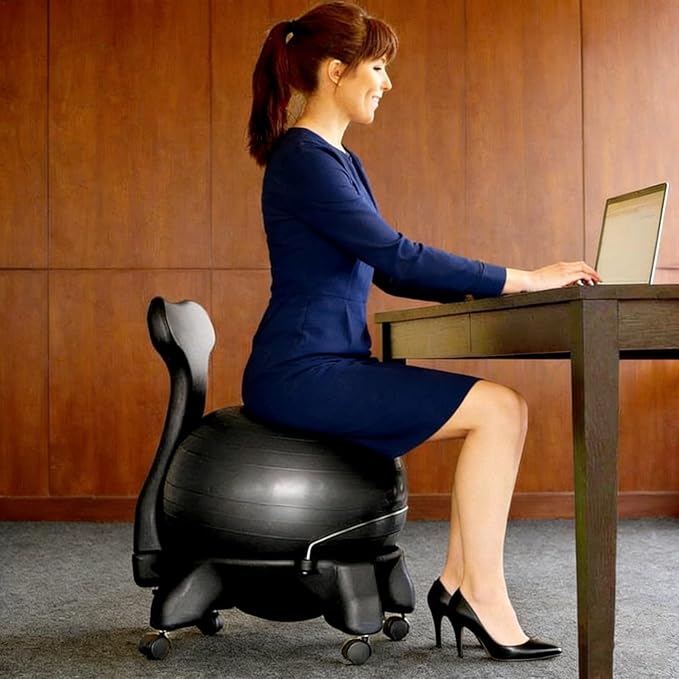 Rolling Exercise Ball Chair with Pump, Ergonomic Stability Ball Office Chair with Wheels & Backrest, Home Yoga Ball Active Sitting Seat(Style D)