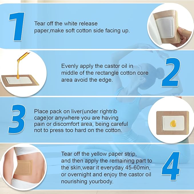 16 Pcs Castor Oil Patches, Disposable Portable Castor Oil Packs Patches with Anti Leakage Cotton for Belly/Arm/Neck (Oils Not Included), 5.1" x 3.9"