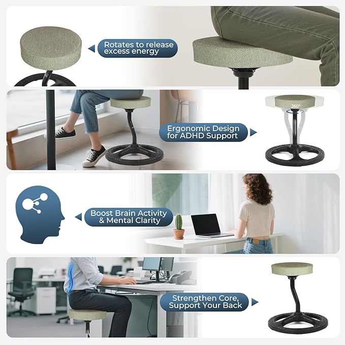 ADHD Chair for Kids, Yoga Chairs for Adults, Wobble Stool Active Flexible Seating Desk Chair with Non-Slip Base and Washable Seat Cover for Stability, Balance, Yoga, Office, School, Classroom