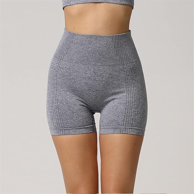 Yoga Set Seamless Women Long Sleeve Blouses Top Gym Sport Bra High Waist Tight Leggings Fitness Suit Shorts Sets (Color : Gray Shorts, Size : Large)