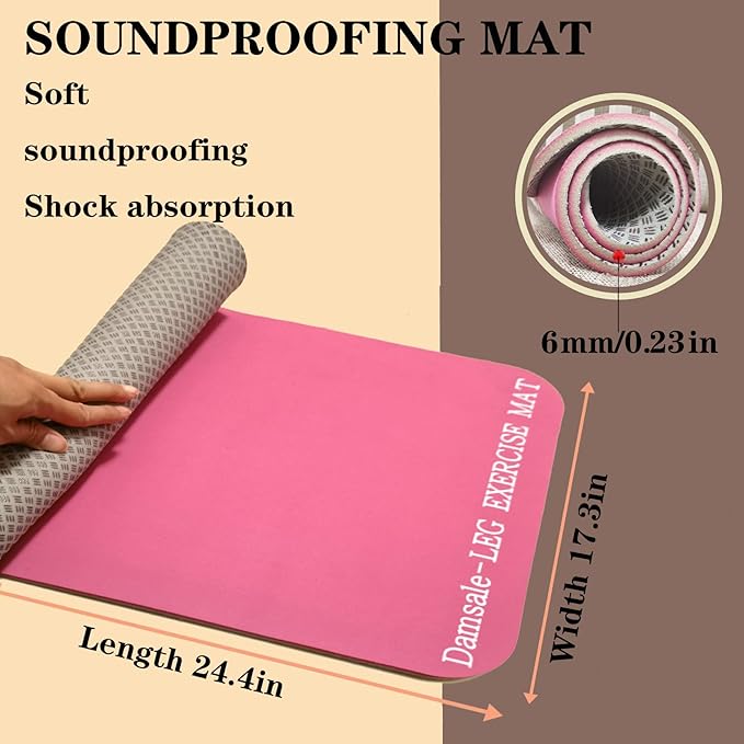 6mm Thick Non-Slip Exercise Mat - Protects Hardwood Floors 2X Better Than 3mm Mats, Noise-Reducing Equipment Pad for Elliptical Desk Bike Pedal Exerciser