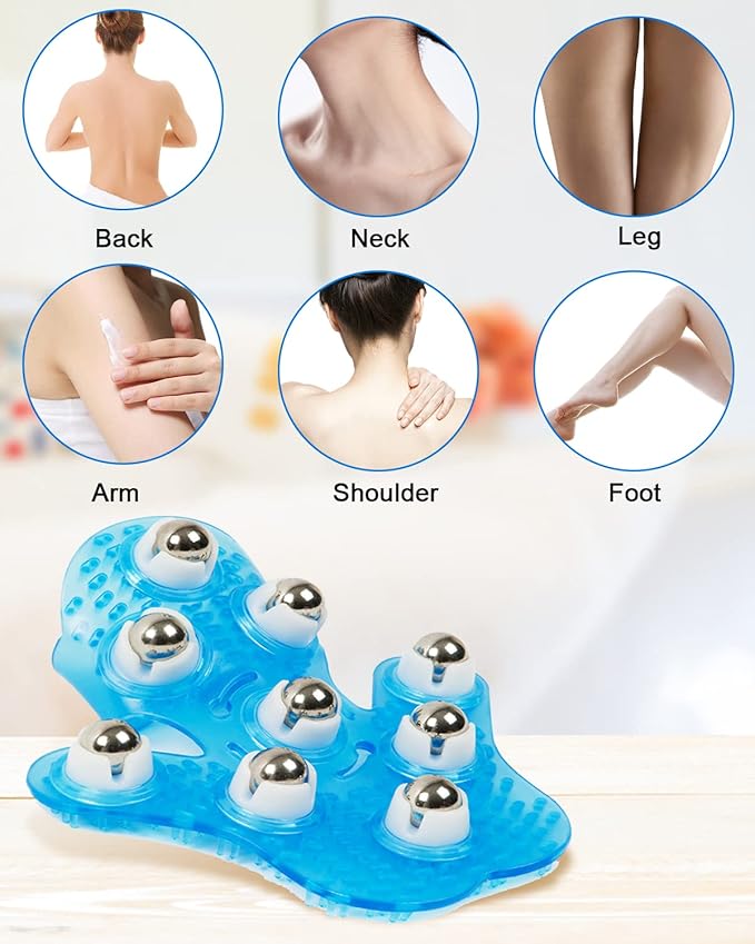 Glove Massager Palm Shaped Hand Massage Manual 9 360-degree-roller Mental Roller Ball Blue