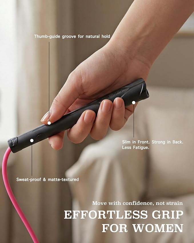 YUEDONG Women’s Silent Jump Rope, Apartment Friendly Tangle-Free Weighted 5mm PVC Rope, Ergonomic Grip Adjustable for Home Workout Cardio Fat Loss