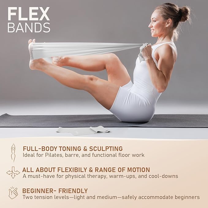 Pilates Kit, 15-Inch Pilates Ring with 1x Core Ball, 3X Resistant Loops and 2X Flex Bands, Home Pilates Equipment Set and Mat Pilates Essential Kit