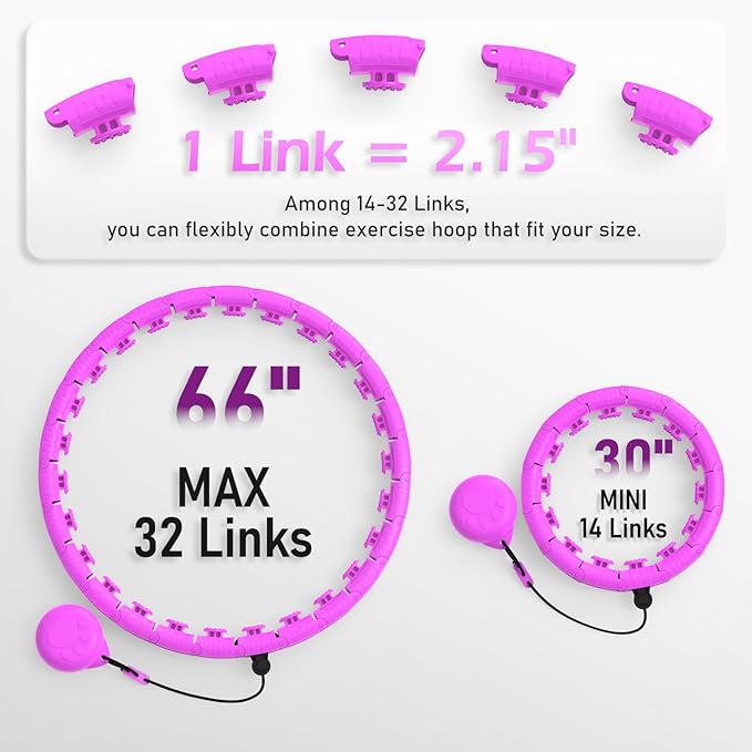 Weighted Hula Circle with 26/32 Links(56-66 Inch) for Adults Weight Loss, Infinity Fitness Hoop Plus Size, for Women Smart Exercise Equipment