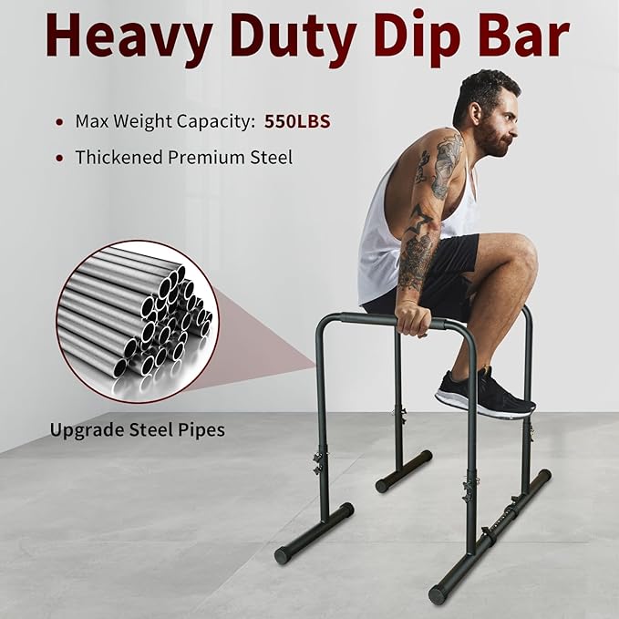 Dip Station Functional Heavy Duty Dip Stands Fitness Workout Dip bar Station Stabilizer Parallette Push Up Stand, Adjustable Dip Bar Station for Home Gym, Calisthenics & Upper Body Workout Equipment