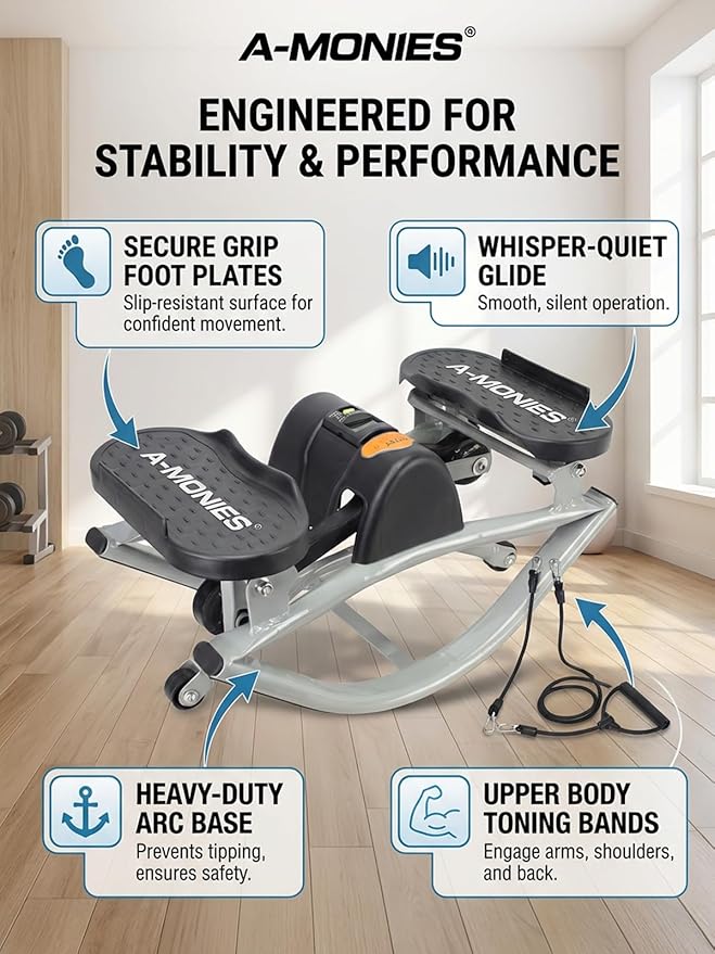 Lateral Rocking Fitness Stepper Home Workout Machine, Low-Impact Lateral Steppers for Knees and Joints, Portable Compact Side-to-Side Steppers for Legs, Glutes, Abs