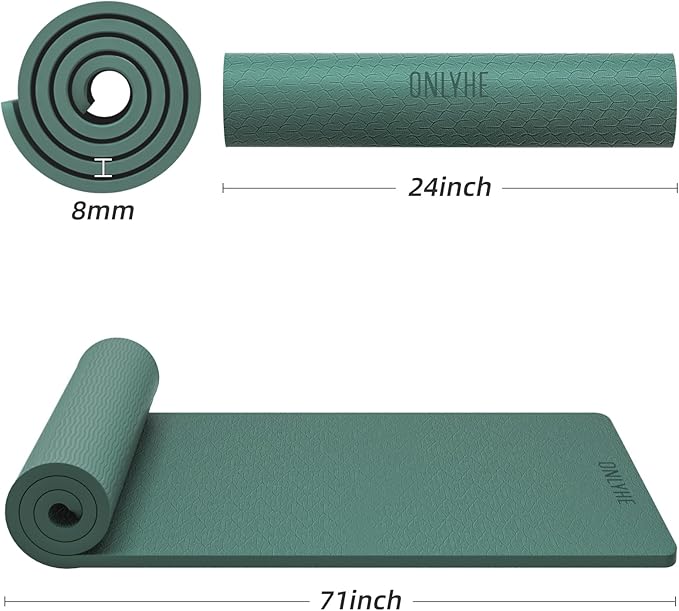 Yoga Mat Thick（8mm）Exercise Mat Non Slip Anti-tear,Pilates Mat for Men and Women,Workout Mats for Home,Barefoot Workouts and Floor Exercise,with Carrier Strap(71"x 24")