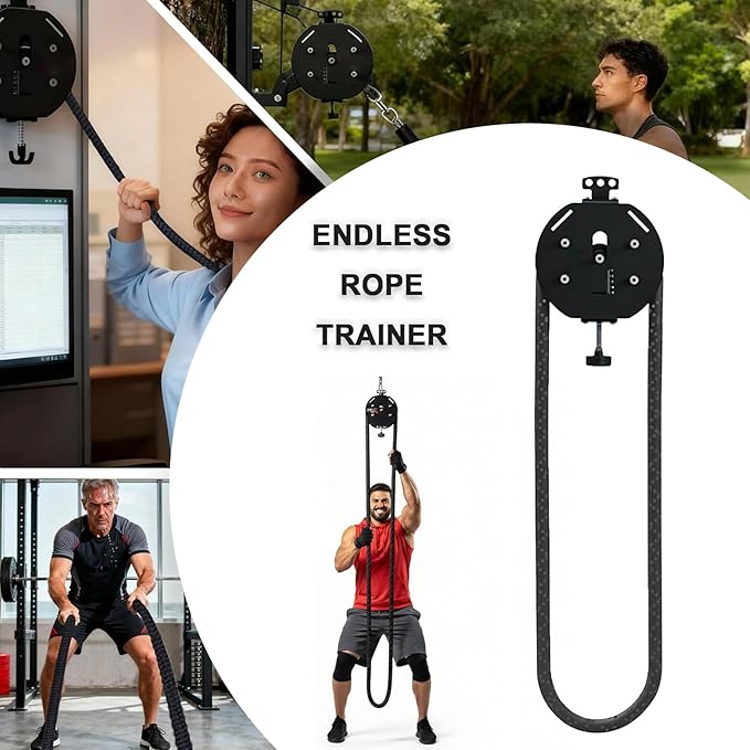 Suspension Trainer Style Endless Rope Trainer, Portable Cable Machine with Adjustable Resistance for Home Use in Back, Arms, Grip, Coordination Workouts, Circumference 4m/157in