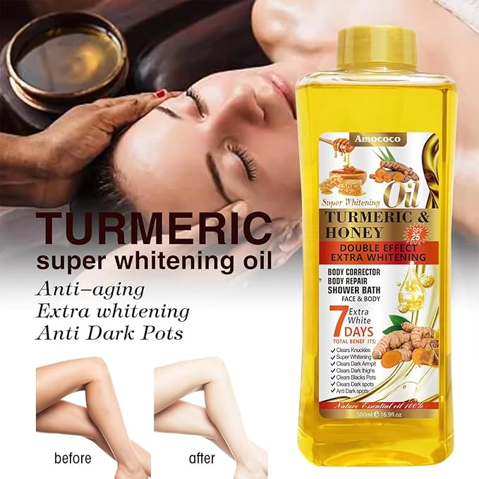 Turmeric & Honey Body Oil, Deep Moisturizing Treatment with Sweet Almond Oil, Vitamin E, and Collagen (16.9 fl oz)